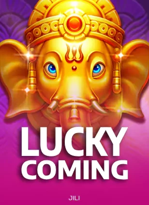 หน้าปกสล็อต LUCKY COMING รูปช้างเทพสีทองศักดิ์สิทธิ์ ค่าย JILI