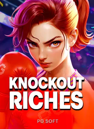 ภาพปกเกมสล็อต KNOCKOUT RICHES นักมวยหญิงผมสีแดงพร้อมสู้ ค่าย PG SOFT