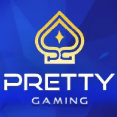 โลโก้สี่เหลี่ยมพื้นหลังสีน้ำเงินเข้ม มีข้อความ PRETTY GAMING สีขาว