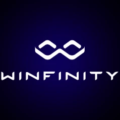 โลโก้สี่เหลี่ยมจัตุรัสพื้นหลังสีดำ มีข้อความตัวอักษร WINFINITY สีขาว