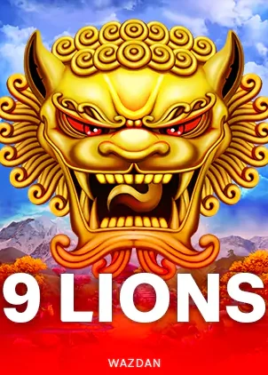 หน้าปกเกมสล็อต 9 LIONS แสดงรูปหัวสิงโตทองคำสง่างาม ค่าย WAZDAN