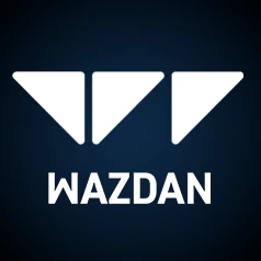 โลโก้ทรงสี่เหลี่ยมพื้นดำ ตัวอักษร WAZDAN สีขาวพร้อมสัญลักษณ์ตัว W